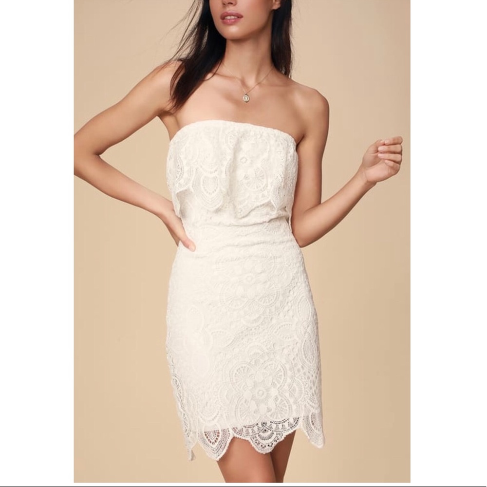 SOLD BB Dakota White Lace Strapless Mini Dress - Picture 1 of 8